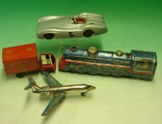 Selection of Tin Plate Toys: To include Made in Germany Mercedes Friction Racing Car, Kanto Toys