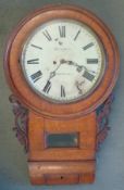 Rare Victorian wood striking drop-dial wall Clock: By Stringer, Stourbridge, mid 19th century The