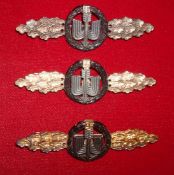 German Close Combat Clasp of the Air Force: Three variations Bronze, Silver and Gold 75mm with no