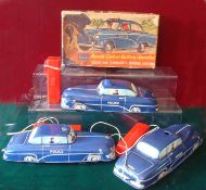 Welsotoys (UK) No.141 battery operated Police Car: Large tinplate example with battery operated