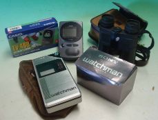 Two Portable TV & Binoculars: To include Casio TV 480 boxed, Sony Watchman FD-210BE,together with