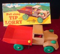 Chad Valley Pull Along Tip Lorry: Wooden lorry having tipping action and pull a long string 33cm