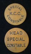 Miners` Strike Temporary Special Constable Badges: Two examples both in brass Special K.C.C.