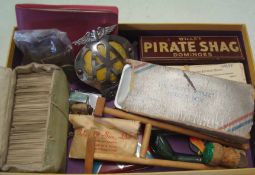 Collection of Collectables: To include Pirate Shag Dominoes, AA Car Badge, Cigarette Cards, Coins,