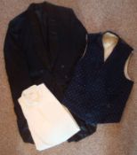 Men`s Garments: To consist of Black Jacket with tails, Blue white dot Waistcoat and Shirt (3)