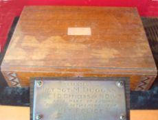 Old Wooden Cutlery Box with Presentation Plaque: 1930s Box having Brass plaque to top Presented to