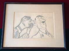 WW2 Propaganda Framed Pencil Sketch: Featuring two military characters (Starling and Hitler) with