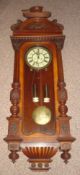 Victorian Vienna Regulator Wall Clock: Solid brass double weight movement fruitwood case, turned