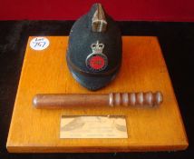 Police Presentation Helmet and Truncheon: Miniature Greater Manchester Police Helmet with