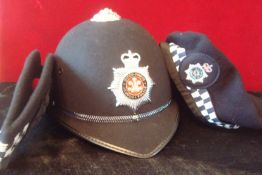 Three Unusual Police Head Gear: To include Powys Police shallow Helmet complete with Enamel and