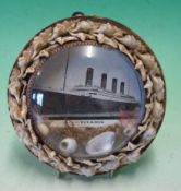 Early Titanic Memorabilia: Round design dome glass fronted framed black & white printed photograph