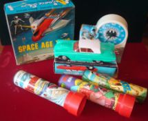 Selection of 1960 / 70s Toys: To include 1974 Janex Batman Alarm Clock, Space Age Toys Space Ship,