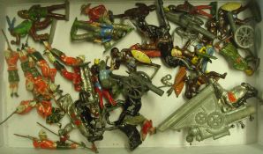 Selection of Lead Soldiers: By Britains, J Hill & Co Knights, Highlanders, Cowboys, Indians