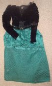 Ladies 2 Piece Skirt and Jacket: Green Quilted floor length Skirt together with Velvet ornate Jacket