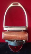 Rare Police Horse Stirrup with Safety Light: Metal Stirrup having leather battery compartment with