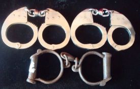 Selection of Handcuffs: Three sets in total to include a early pair and two later British Chrome