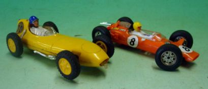 Scalextric Cars: Two un-boxed examples Lotus F1in orange with number 8 Transfer French issue Ref C/