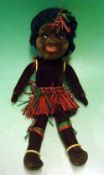 Early Norah Wellings Doll: African Style doll having straw skirt, plastic rings on ankles and arms