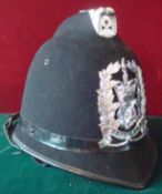Hampshire Police Helmet: High comb Helmet complete with liner having chrome helmet plate to front