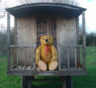 Large Shop Display Teddy Bear: Old Strew filled teddy 66 inches high having large eyes, wooden based