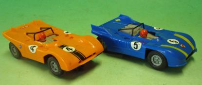 Two Carrera Slot Cars: Alfa Romeo TT3 in Orange and Porsche Blue (2)