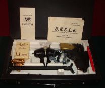 Lone Star Man from Uncle Attache Case: Black vinyl covered brief case containing diecast and plastic