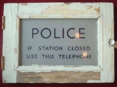 Village Police Telephone Glass Panelled Door: Having Blue lettering on etched glass Police If
