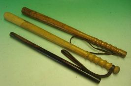 Two Truncheons: Both been long examples with turned handles and wooden rolling ruler (3)