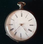 Silver Pocket Watch: French engraved enamel faced pocket watch 45mm diameter has no key (working