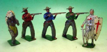 J Hill & Co Lead Cowboy Figures: To consist of large scale figures 3 Cowboys, 1 Indian and 1