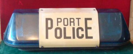 1970s Port Police Car top Light: Rectangle shaped box with sloping sides having Port Police Black on