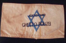 WWII – the Holocaust – Ghetto Police armband featuring a blue star of David, and the legend `