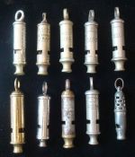 Collection of Police Whistles: Mostly made by Hudsons of Birmingham one been dated 1914, 10 in total