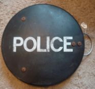 1960/70s Riot Shield: Original riot shield Black with Police in White 55cm diameter