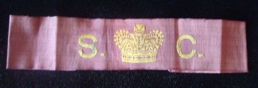 19th Century Special Constabulary Wrist / Arm Band: Pale Red band having S. C. with Victorian