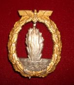 German KM Minesweeper Badge: Gilt and White Metal with FEC, Otto Place, Berin. Ausf. Schwerin,