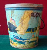 Chad Valley Tinplate Bucket: With handle and lid having colourful illustrations to side some overall