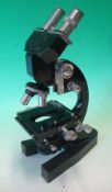 J Peter Binocular Microscope: Good clean un-boxed example with 4 lenses made in France in Lyon,