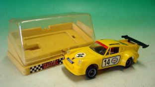 Scalextric Car: Porsche Carrera in yellow with number 14 Transfer French issue Ref C/105 in original