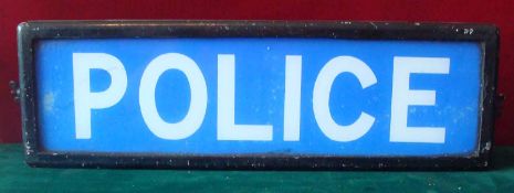 1970s Police Van top Light: Rectangle shaped box with sloping sides having Police White on Blue