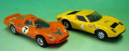 Scalextric Cars: Two un-boxed examples Ford 200 GT in Orange with number 7 Transfer French issue Ref