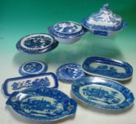 Collection of 19th/20th Century Blue & White China: To include Tureens, Meat Plate, Bread Stands etc