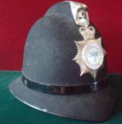 Northumberian Police Helmet: High comb Helmet complete with liner and chin strap having chrome