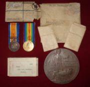 WW1 Killed in Action Pair & Plaque: To 27480 Pte Albert Henry Clifford 1st Bn Worcestershire Regt