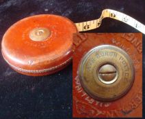 Chesterman Leather Cased Tape Measure: 50 foot measure in leather case with brass wind handle