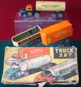 Alps Tinplate Truck Set: Japanese articulated truck set containing tractor unit and 3