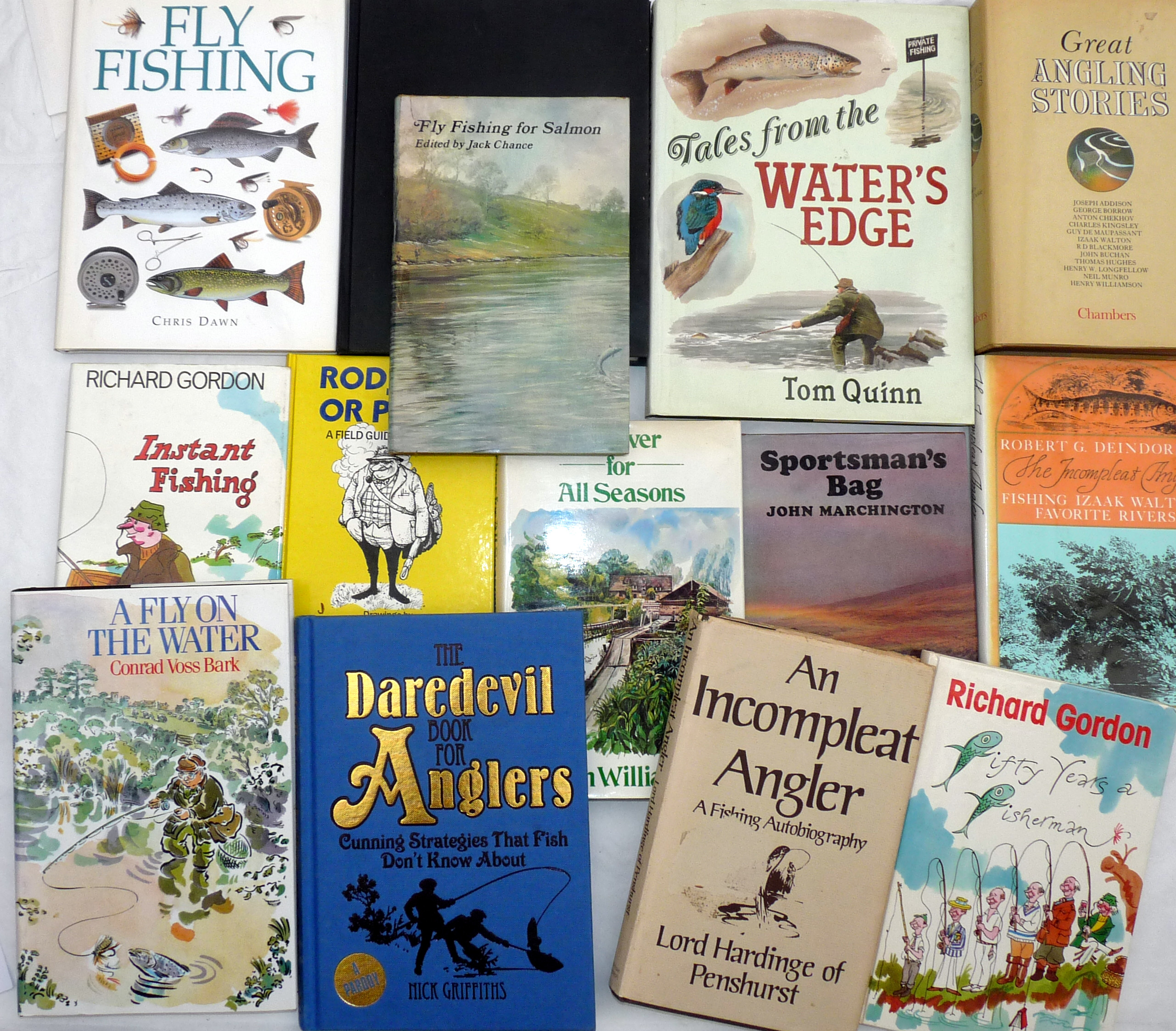 Collection of 14 assorted fishing books – authors` incl. Griffiths, Gordon, Vossbark, William, T,