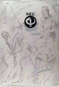 Original Leroy Neiman signed pencil drawing of golf greats Jack Nicklaus, Arnold Palmer and Gary