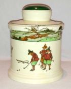 Scarce Royal Doulton Crombie series ware tobacco jar c1920 – decorated with Crombie style golfing