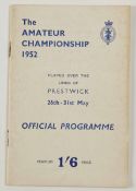 1952 Official British Men’s Amateur Golf Championship programme – won by Harvie Ward of the United